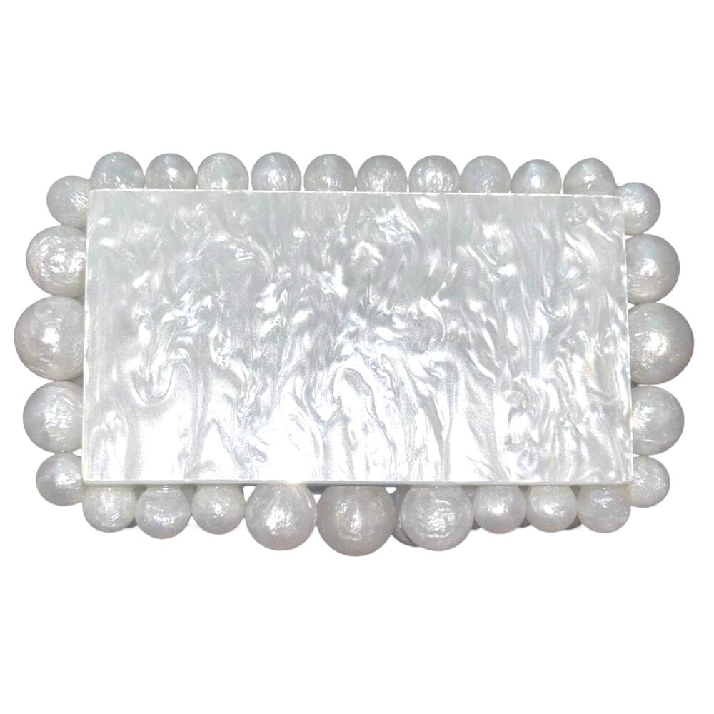 Avant Garde White Pearlized Acrylic Clutch 3D Large Pearls Beads Bridal Wedding